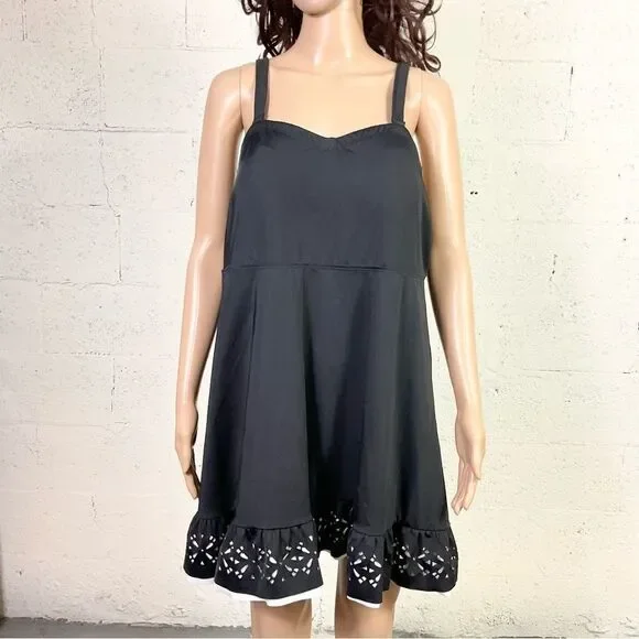 NEW ROAMAN’S Swim Black White Cutwork Detail Swim Dress 20W